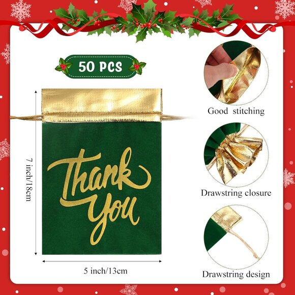 50 Pcs Thank You Velvet Bags with Drawstrings 5 x 7"- gift Pouch /Jewelry Bags - Picture 3 of 8